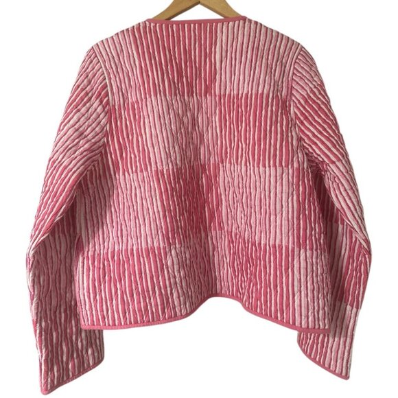 Roller Rabbit Checkboard Stripe Marni Pink Cropped Quilted Cotton Jacket L - Picture 7 of 16